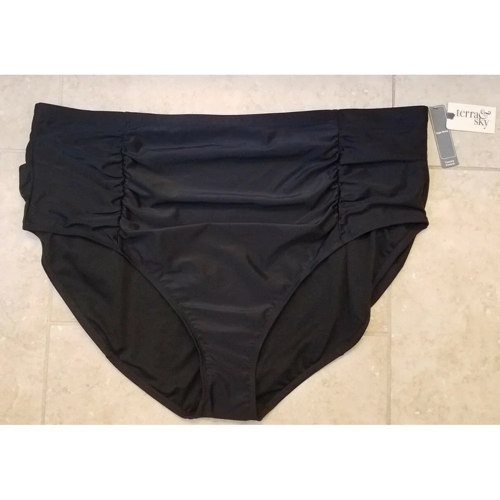 Terra & Sky Black High-Waist Swimsuit Bottom Tummy Control Plus 5X (32W-34W)